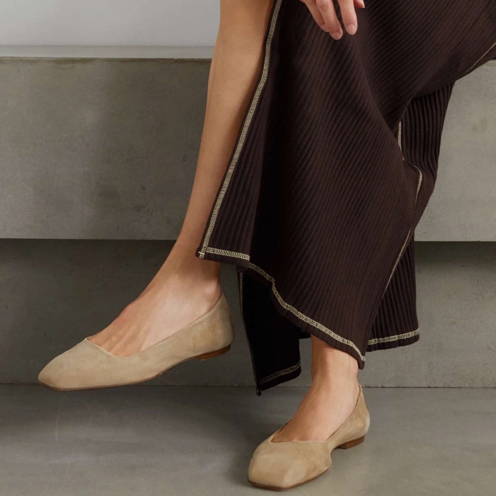 Aeyde Ida Suede Ballet Flats, Latte, US 8